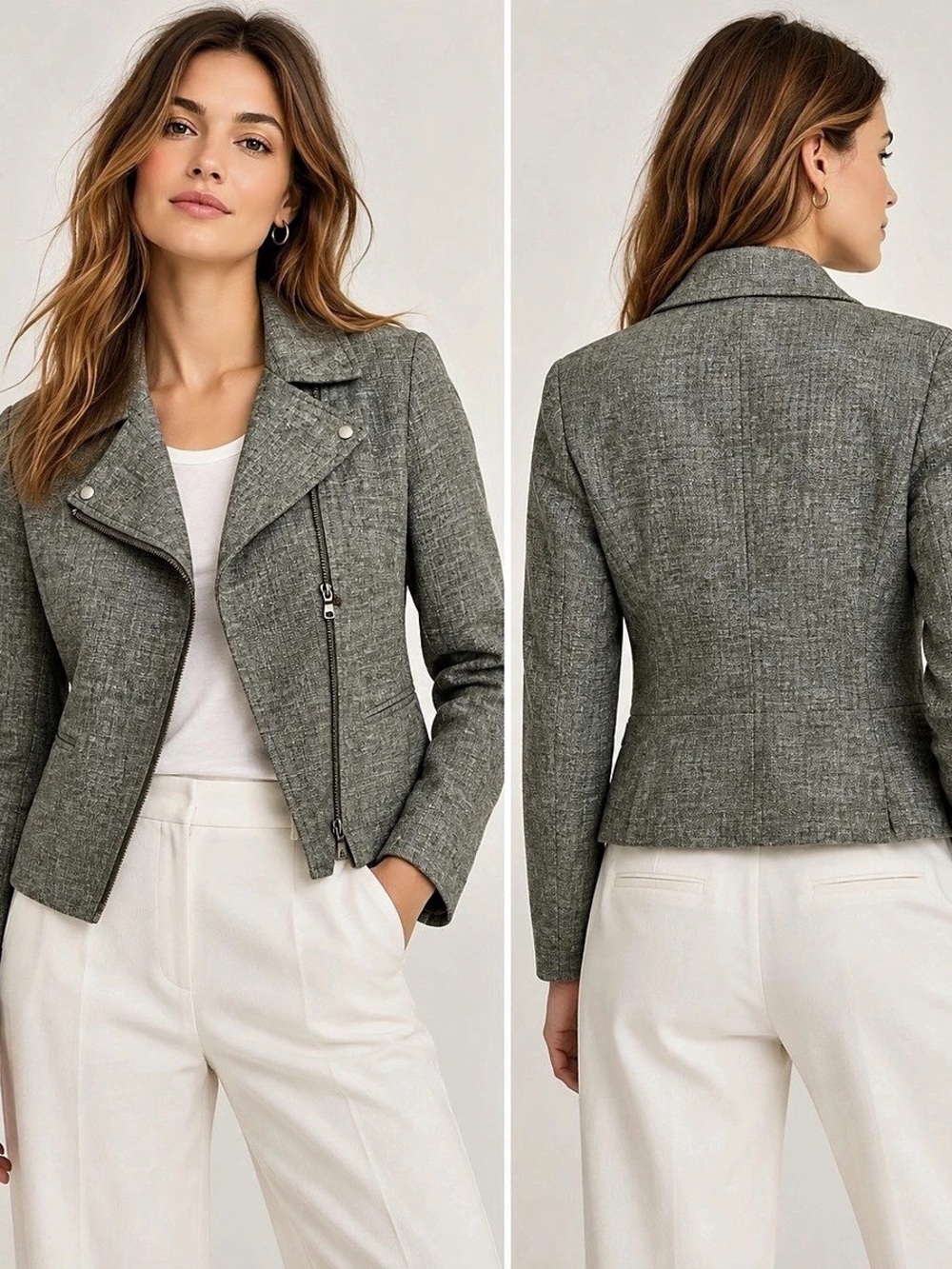 Banana Republic Linen Moto Jacket Size 6 Rifle Green Asymmetrical Zip Blazer EUC